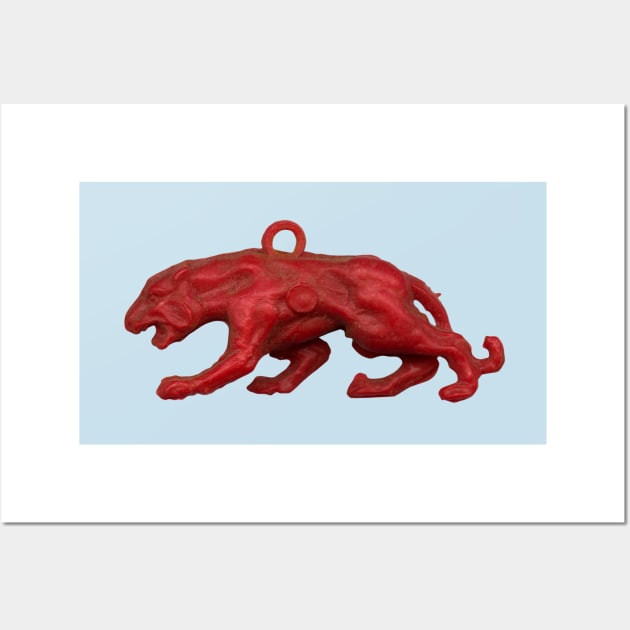 Red panther on blue grass Wall Art by VrijFormaat